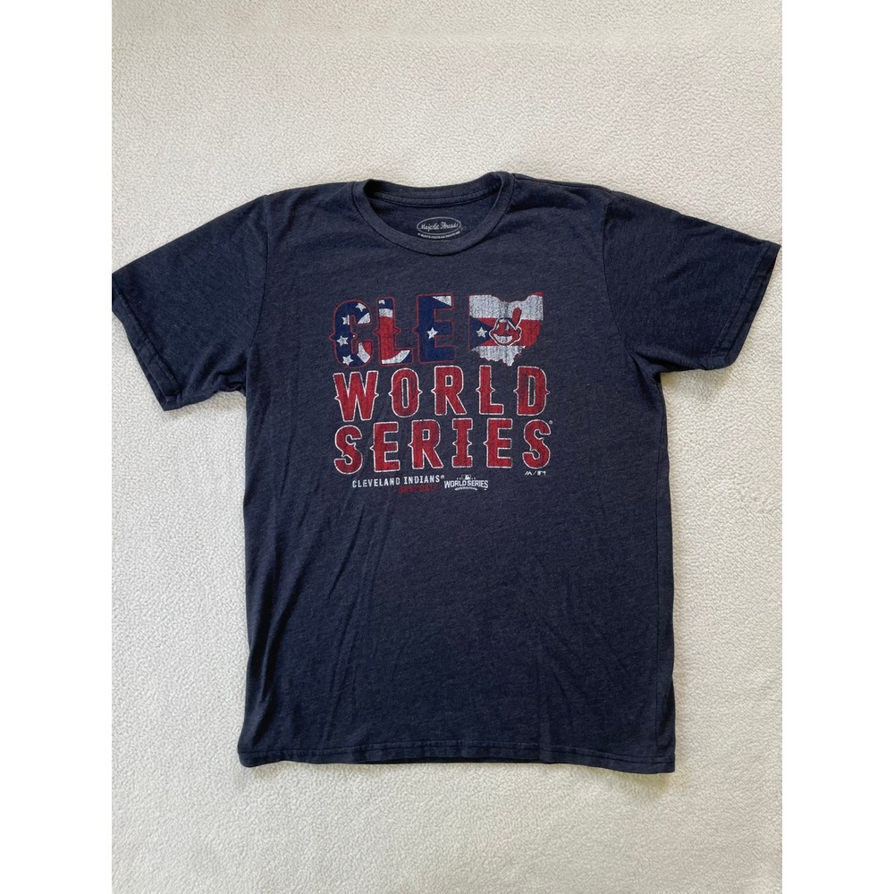 Majestic Threads Mens Large T-Shirt Charcoal 2016 Cleveland Indians World Series